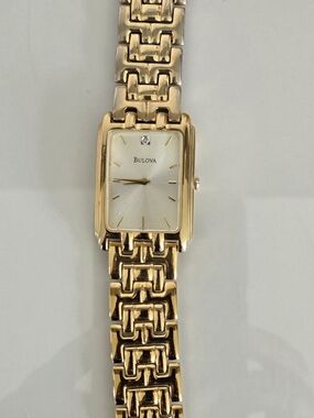 Bulova Women's Gold Tone Rectangular Bracelet Watch